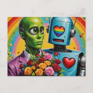 Alien en Robot paar Briefkaart