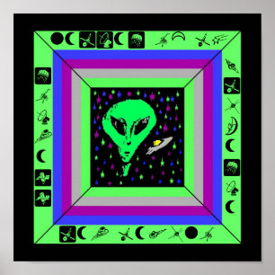 ALIEN EN SCHIP met HIDDEN CRYPTISCH BERICHT POSTER