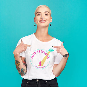 Alien Encounter Club Funny Hot Pink en Blauwgroen  T-shirt