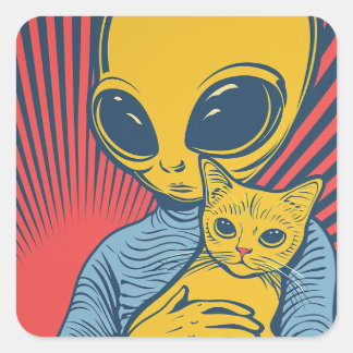 Alien Encounters: Pop Art Tribute with Friendship Vierkante Sticker