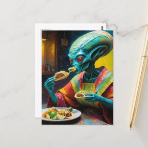 Alien eten taco's briefkaart
