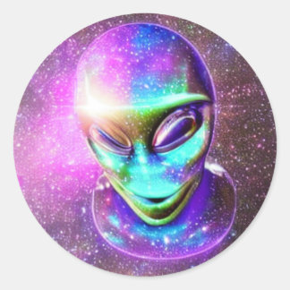 Alien Face in een Sky Classic Round Sticker