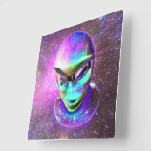 Alien Face komt uit de Galaxy Sky Vierkante Klok (Hoek)