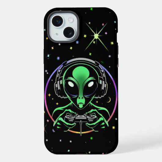 Alien Gamer met Sterren iPhone Hoesje (Achterkant)