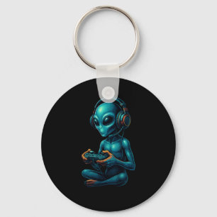Alien Gaming met Hoofdtelefoon Grappige Video Game Sleutelhanger
