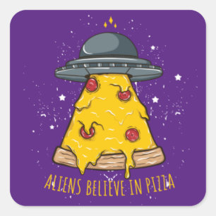 Alien gelooft in Pizza Vierkante Sticker
