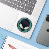 Alien Gezicht Groene Alien Martian Hoofd Sticker (Laptop met iPhone)