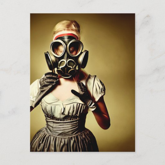 Alien Girl in een Briefkaart met een gasmasker (Voorkant)