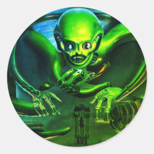 Alien Green Classic Round Sticker