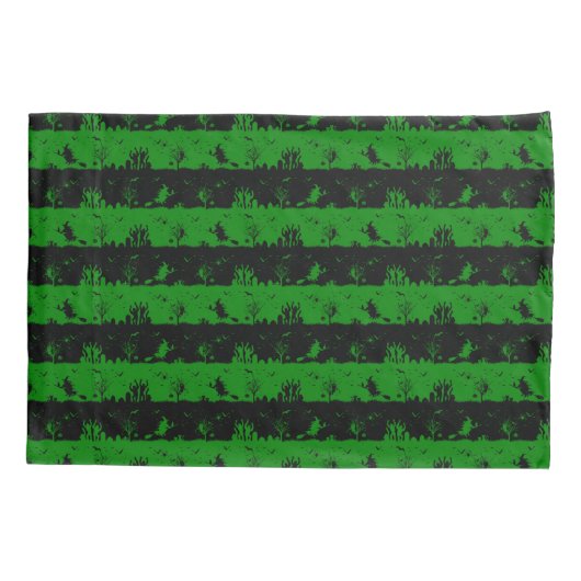 Alien Green en Black Halloween Nightmare Stripes Kussensloop (Achterkant)