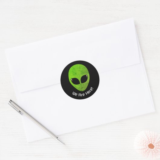 Alien Green Head dat we hier zijn Ronde Sticker (Envelop)
