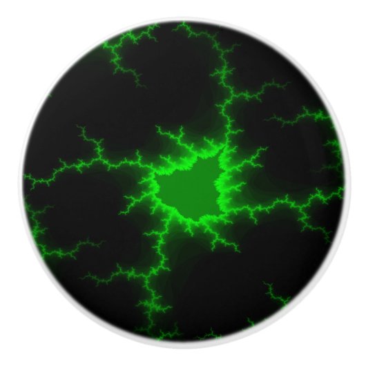 Alien Green Lightning Strikes in Pitch Black Keramische Knop (Voorkant)