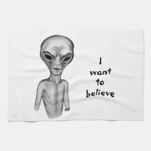 Alien Gris , Je veux croire Serviette de Cuisine
