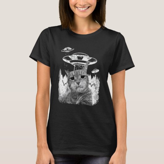 Alien  Grummpy Cat Selfie With Spaceship Behind T-shirt (Voorkant)