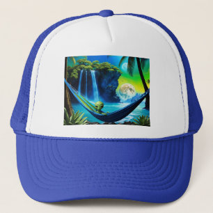 Alien hangmat op strand vakantie trucker pet