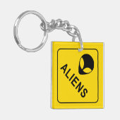 Alien Head, Alien Invasion Warning Sign. Sleutelhanger (Voorkant Links)