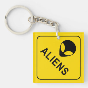 Alien Head, Alien Invasion Warning Sign. Sleutelhanger