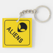 Alien Head, Alien Invasion Warning Sign. Sleutelhanger (Achterkant)