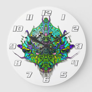 Alien Head - Aqua met cijfers Grote Klok