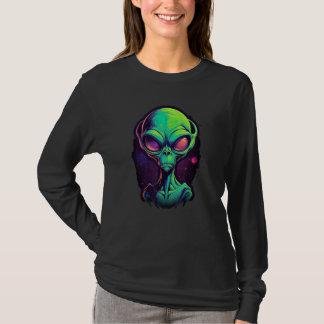 Alien Head Green Retro Grey Alien UFO Graphic T-shirt