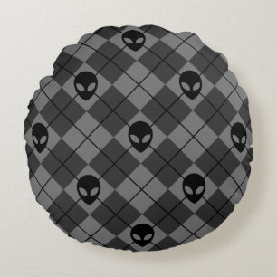 Alien Heads Zwart & Grijs Celestial Argyle Patroon Rond Kussen