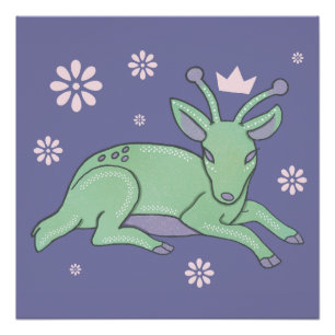 Alien herten folk art   Whimsical groene ree Perfect Poster