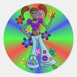 Alien Hippy Round Ronde Sticker