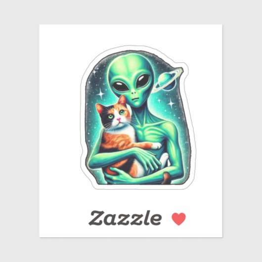 Alien Holding Calico Cat Sticker (Vel)