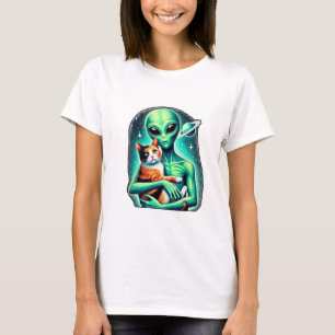 Alien Holding Calico Cat T-shirt