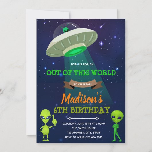 Alien HORS DE CE MONDE invitation d'anniversaire (Devant)