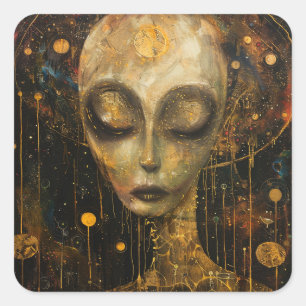 Alien in een Klimt-stijl Vierkante Sticker