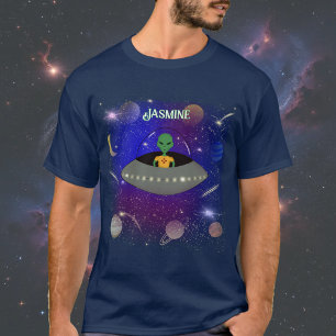 Alien in een ruimteschip draagt een New Mexico T-s T-shirt