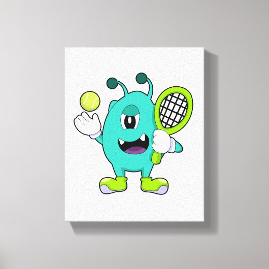 Alien in Tennis met Tennis racket Canvas Afdruk (Voorkant)