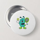 Alien in Tennis met Tennis racket Ronde Button 7,6 Cm (Voorkant /achterkant)