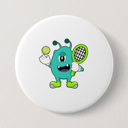 Alien in Tennis met Tennis racket Ronde Button 7,6 Cm (Voorkant)