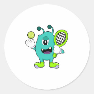 Alien in Tennis met Tennis racket Ronde Sticker