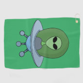 Alien in zijn kleine ruimteschip golfhanddoek (Horizontaal)