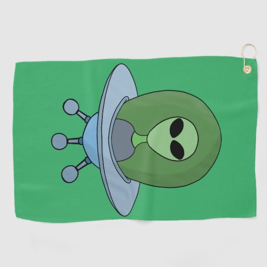 Alien in zijn kleine ruimteschip golfhanddoek (Horizontaal)