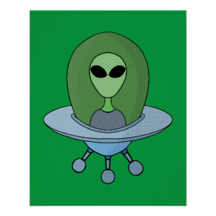 Alien in zijn kleine ruimteschip perfect poster