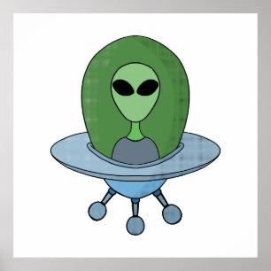 Alien in zijn kleine ruimteschip poster
