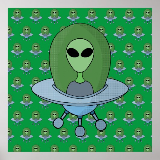Alien in zijn kleine ruimteschip poster (Voorkant)