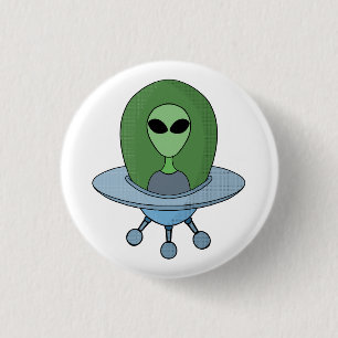 Alien in zijn kleine ruimteschip ronde button 3,2 cm