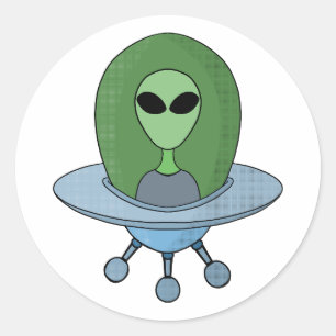 Alien in zijn kleine ruimteschip ronde sticker