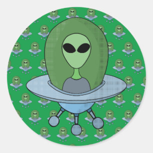 Alien in zijn kleine ruimteschip ronde sticker