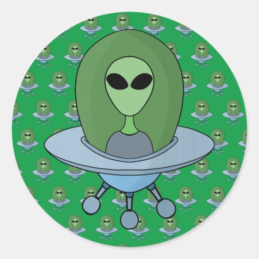 Alien in zijn kleine ruimteschip ronde sticker (Voorkant)