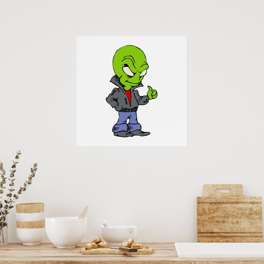 Alien in zwarte leren jasje duikt omhoog poster (Keuken)