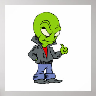 Alien in zwarte leren jasje duikt omhoog poster