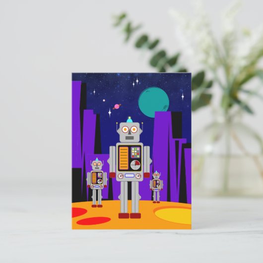 Alien Invasion - Robots Feestdagenkaart (Staand voorkant)