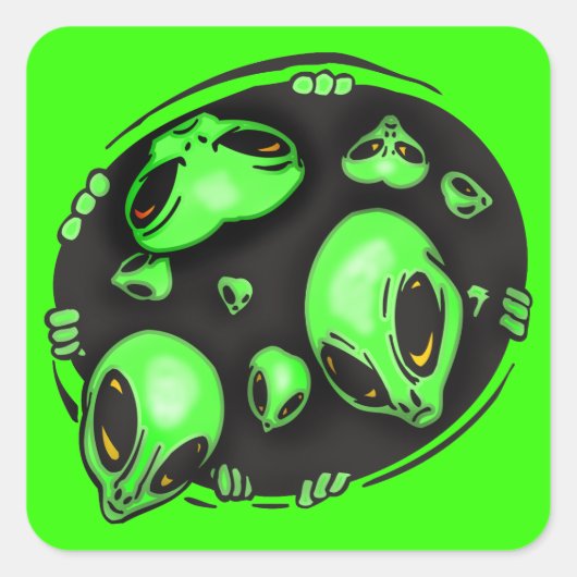 Alien Invasion Vierkante Sticker (Voorkant)
