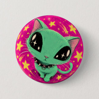 Alien Kat Visoog Ruimte Kunst Knop Ronde Button 5,7 Cm